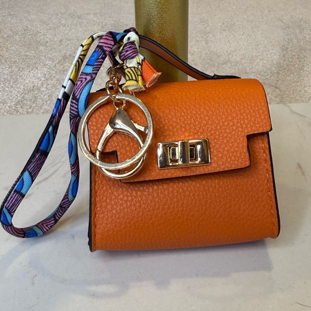 Mini Orange Leather Purse Bag Charm